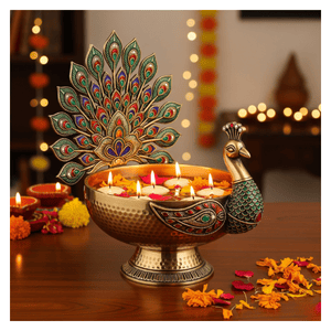 Peacock Urli with Floating Candles